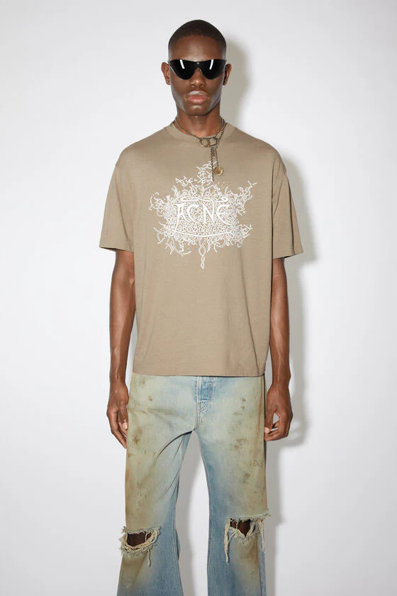 Acne Studios Glow in the Dark Logo T-Shirt Dark Beige - Image 3