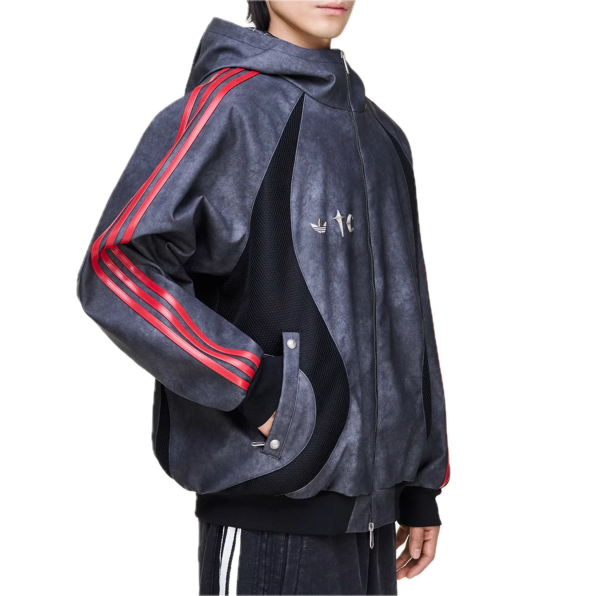 Adidas x Thug Club Teamgeist Faux Leather Jacket Black/Antique Silver - Image 5