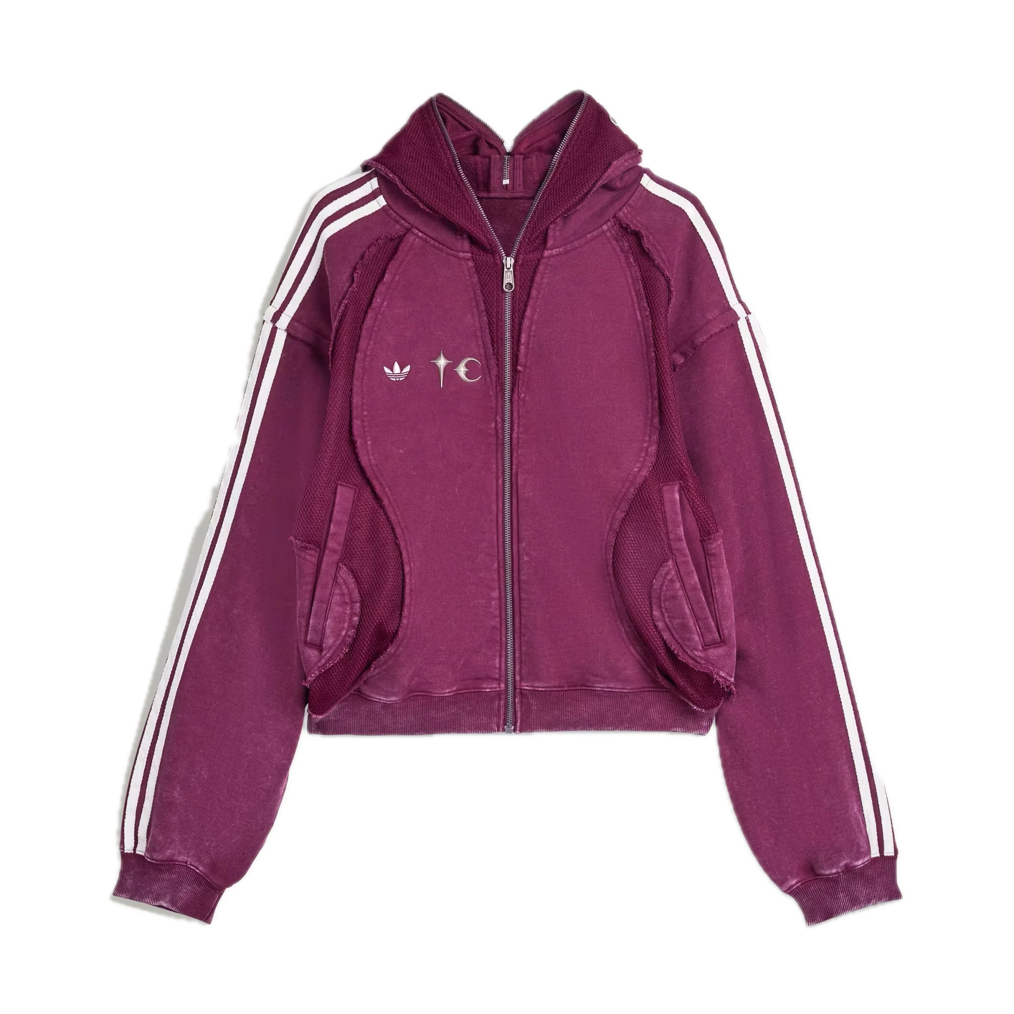 Adidas x Thug Club Teamgeist Hooded Zip Up Maroon - Image 3