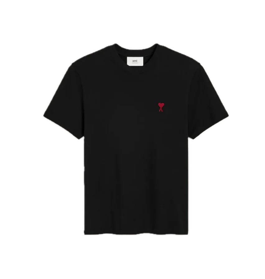 Ami Paris Cotton Ami de Coeur T-Shirt Black/Red Regular Fit
