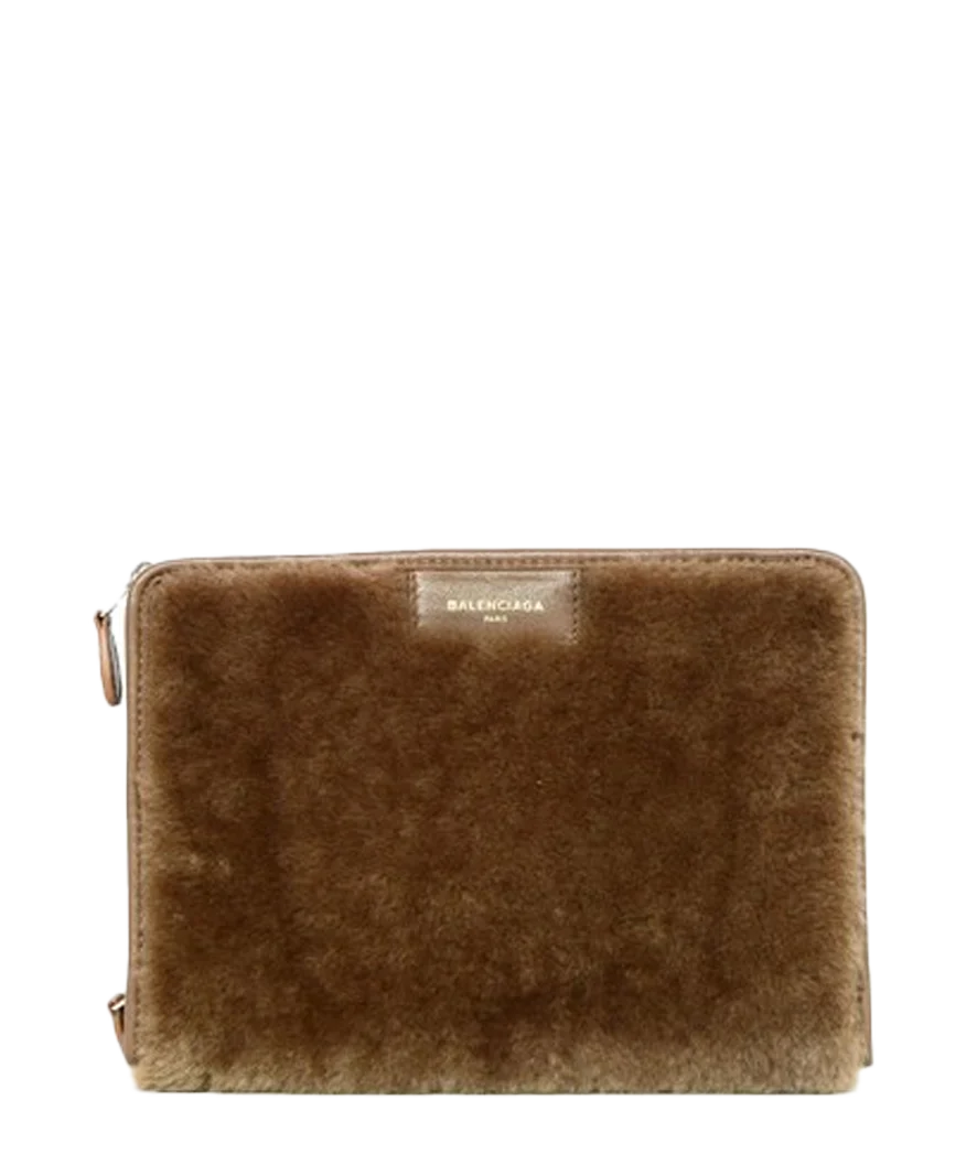 BALENCIAGA Faux Fur Pouch Clutch Bag