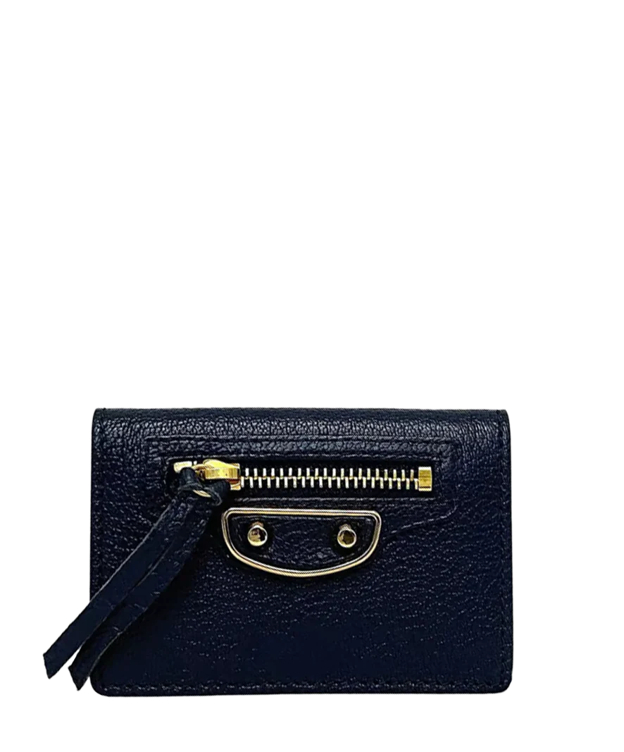Balenciaga Tri-Fold Wallet Navy Gold Classic