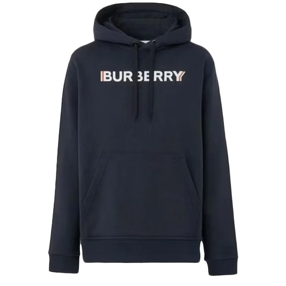 Burberry Logo Print Cotton Hoodie Navy