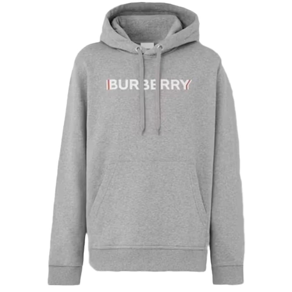Burberry Logo Print Cotton Hoodie Pale Grey Melange