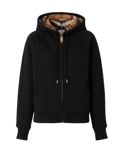 Burberry Women's Letter Graphic Cotton Blend Zip Hoodie Black