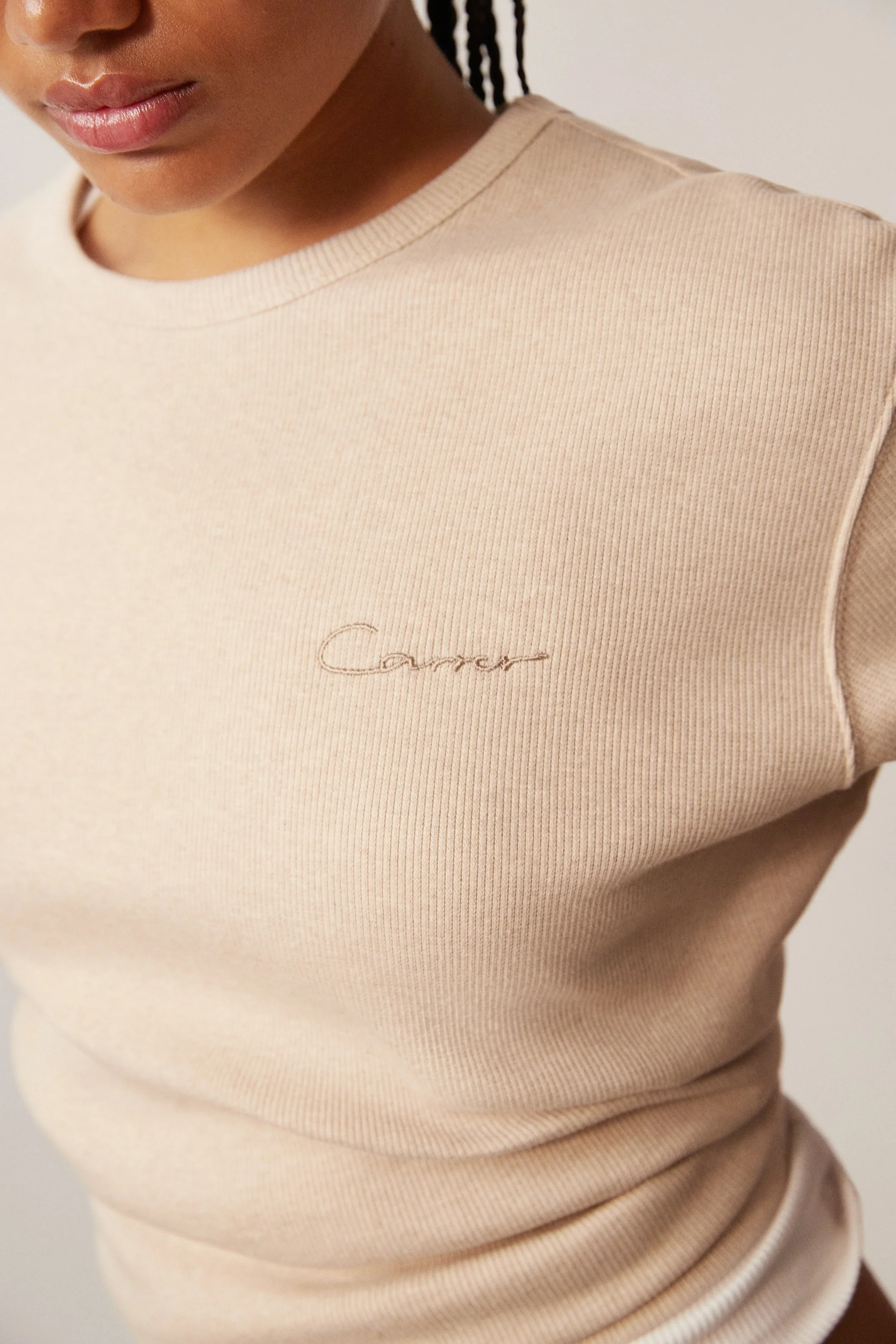 Carrer Cruz Rib T-Shirt in Beige Melange - Image 4