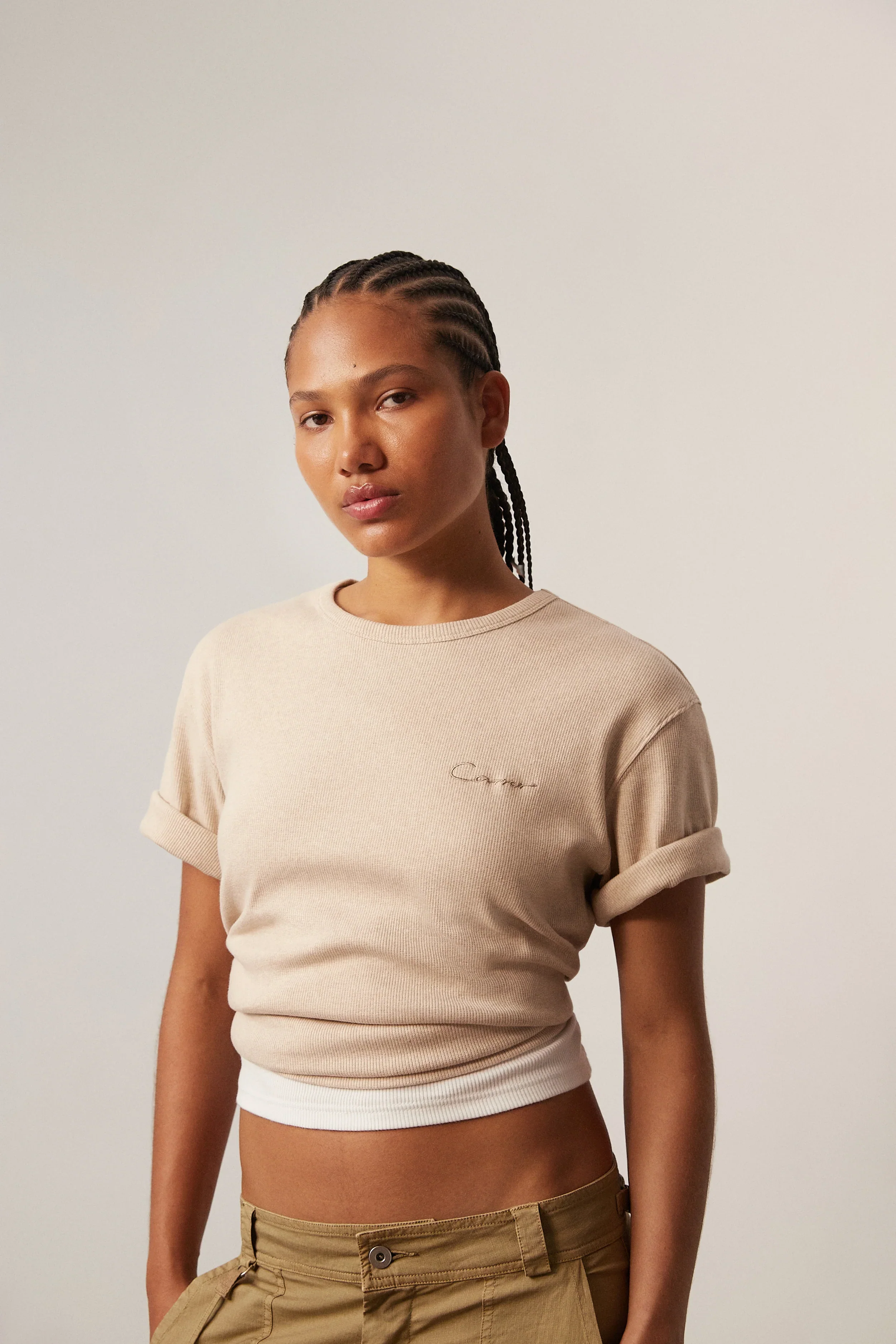 Carrer Cruz Rib T-Shirt in Beige Melange - Image 5