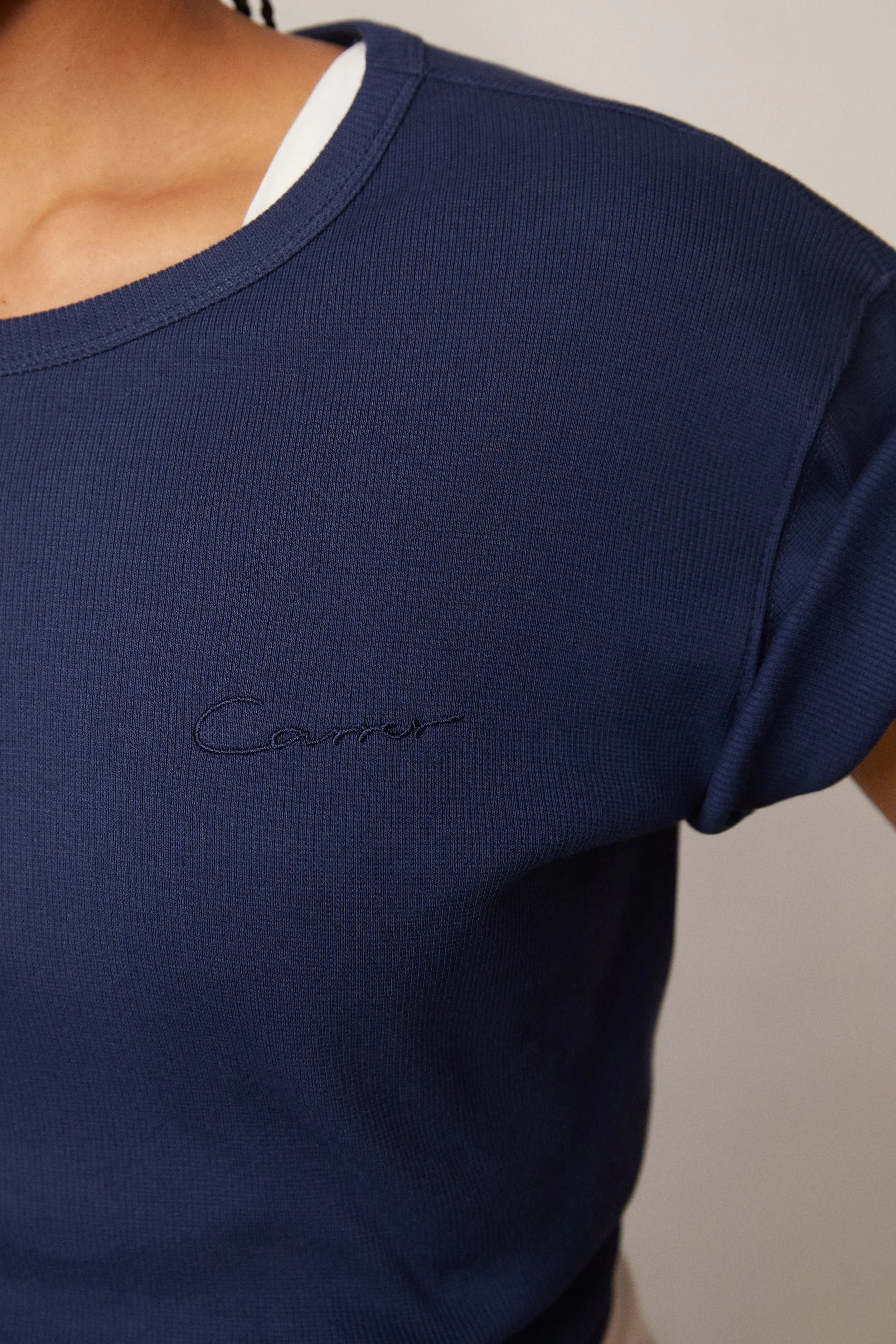 Carrer Cruz Rib T-Shirt in Navy - Image 4
