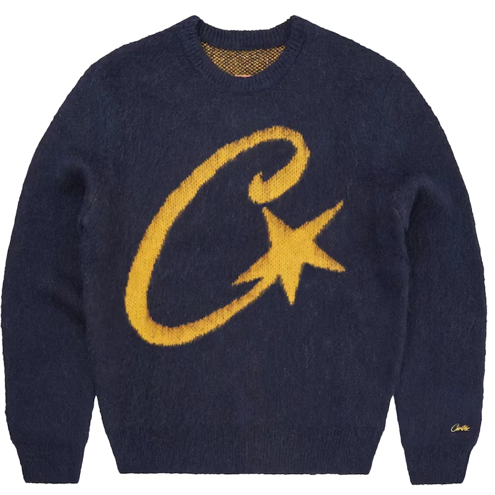 Corteiz C Star Mohair Knit Sweater Navy