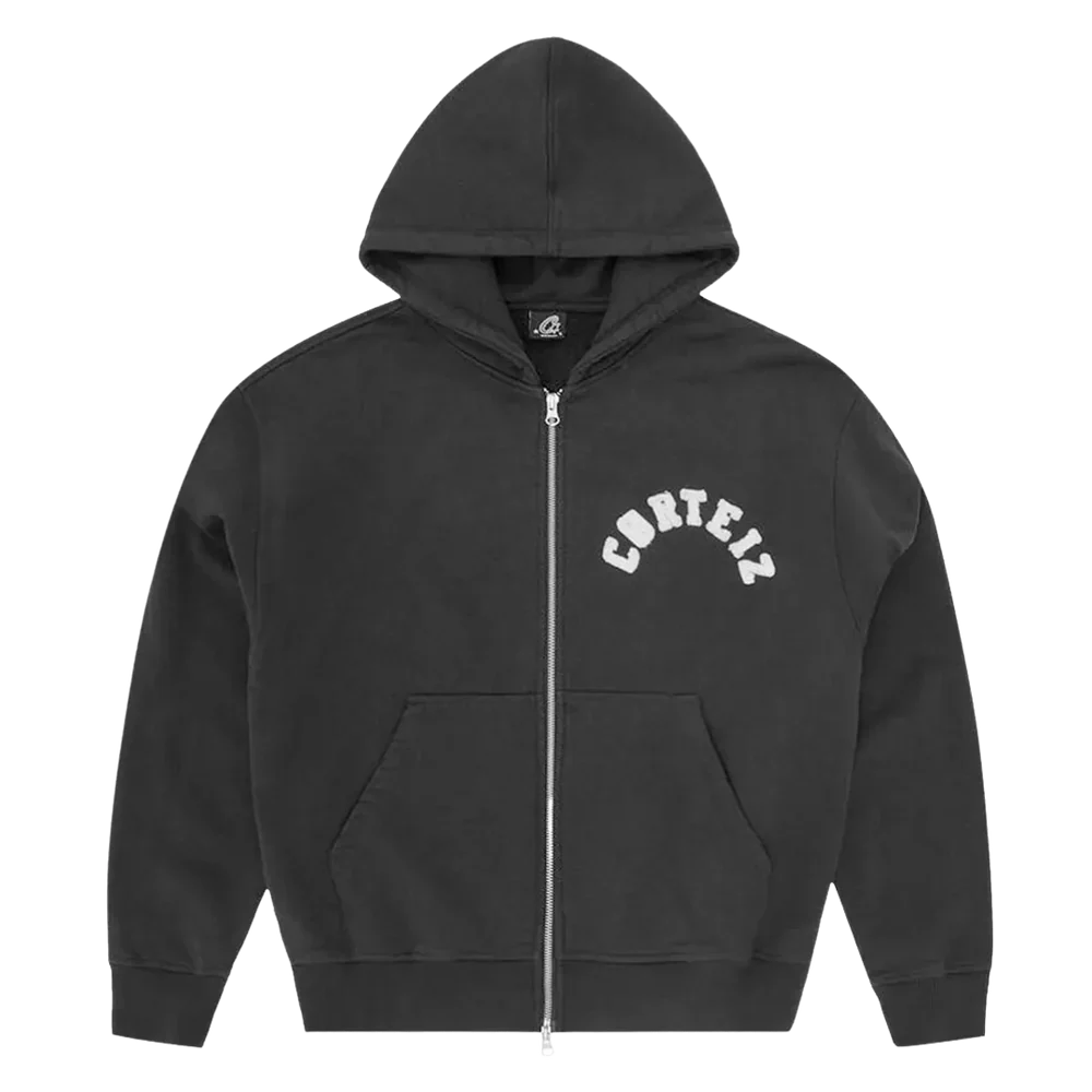 Corteiz Colly Arch Logo Pewter Zipped Hoodie Black