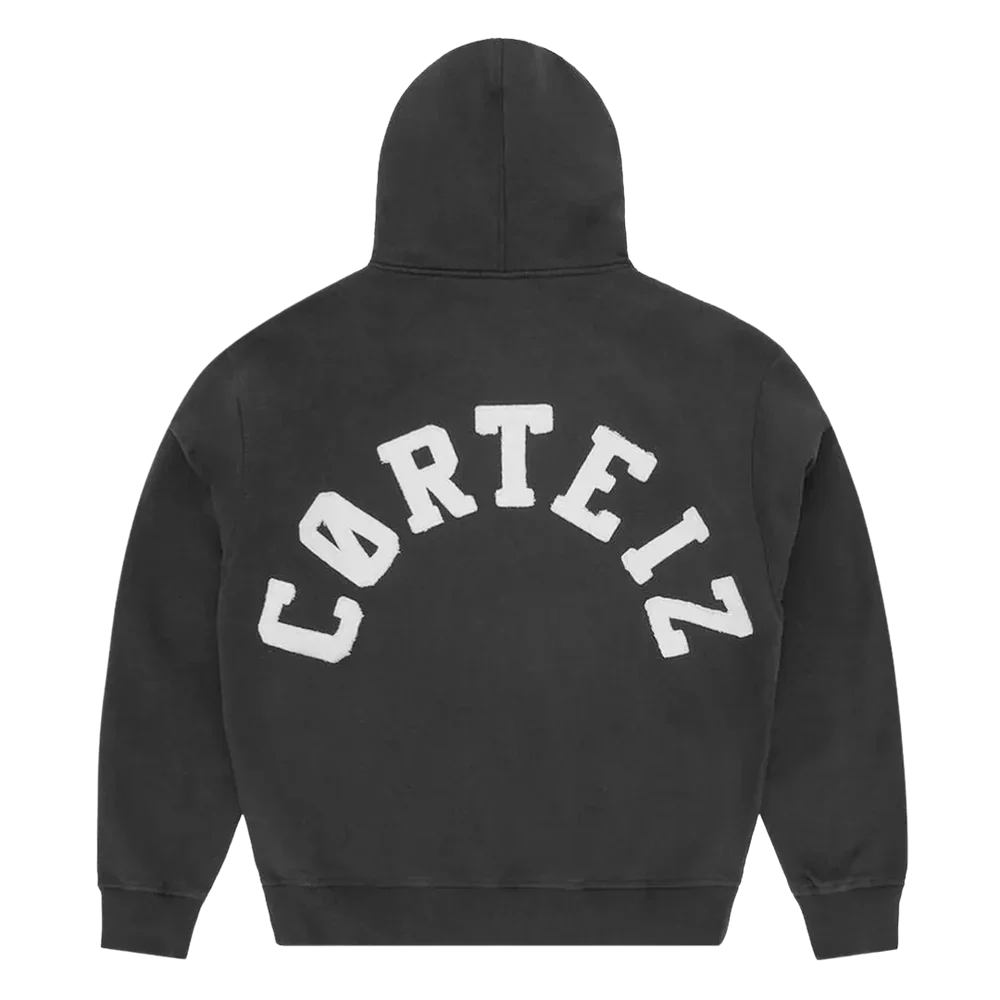 Corteiz Colly Arch Logo Pewter Zipped Hoodie Black - Image 2