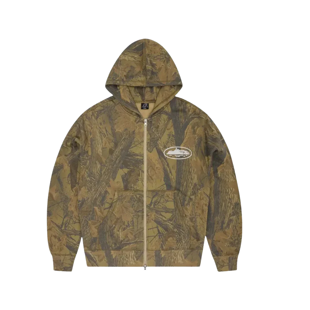 Corteiz Island Puff Print Zip Hoodie Forest Camo - Image 2