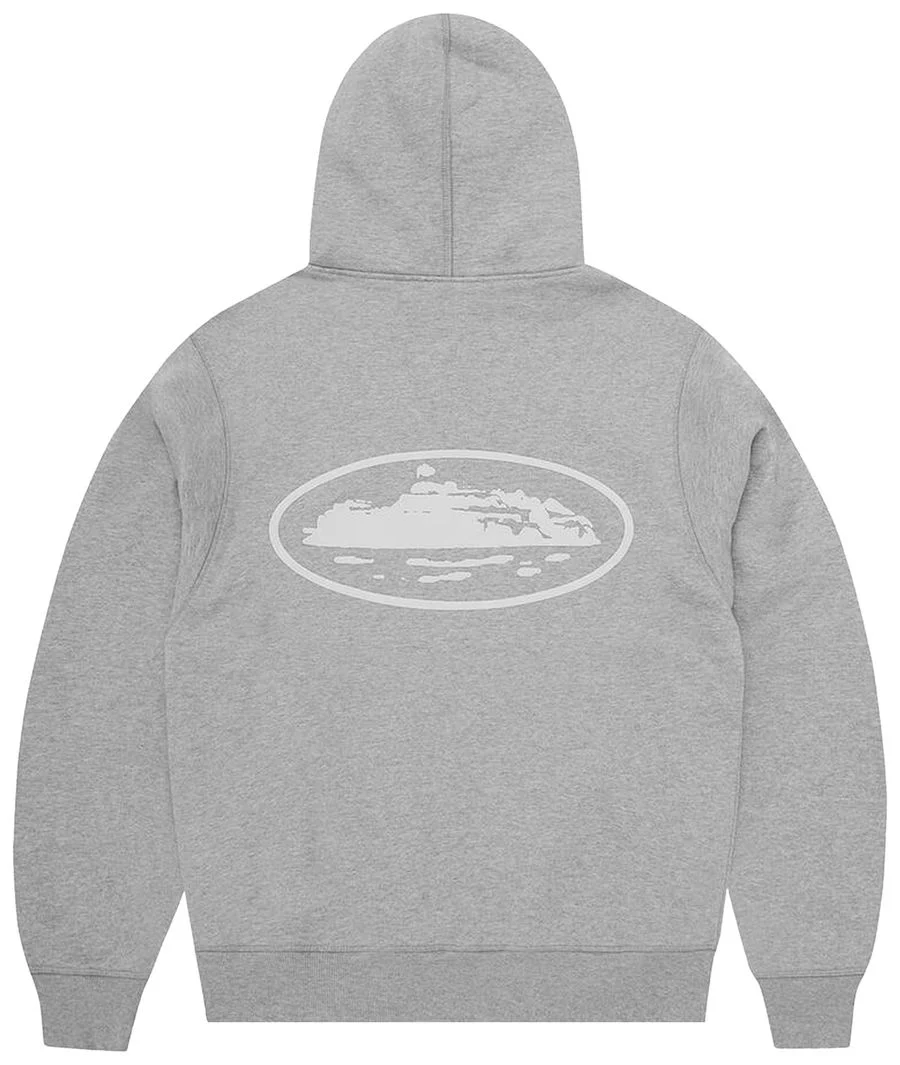 Corteiz Island Puff Print Zip Hoodie Heather Grey - Image 2
