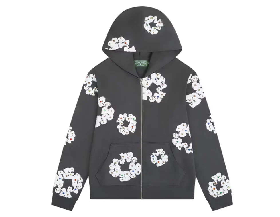 Denim Tears Rhinestone Cotton Wreath Zip Hoodie Vintage Black