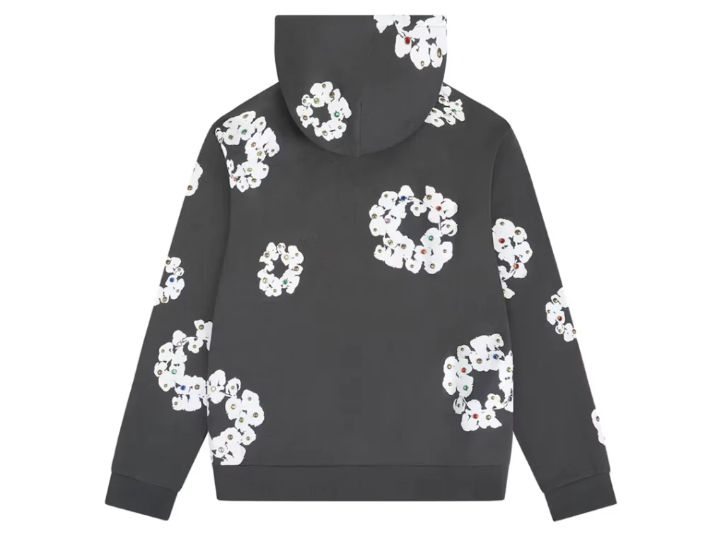 Denim Tears Rhinestone Cotton Wreath Zip Hoodie Vintage Black - Image 2