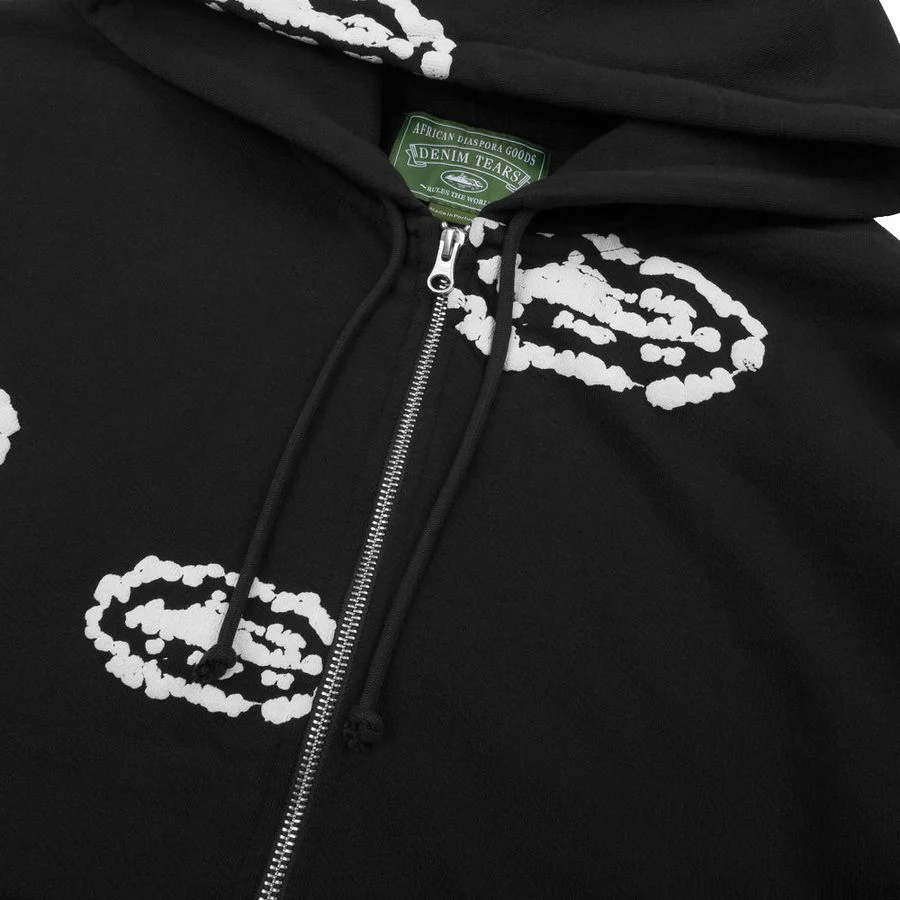 Denim Tears x Corteiz Cotton Wreath Zip Hoodie Black - Image 3