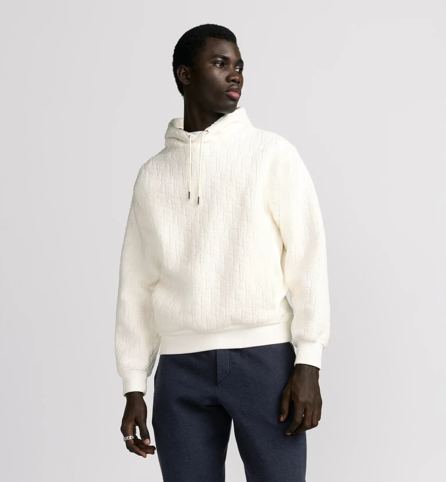 Dior Oblique Relaxed-Fit Hooded Sweatshirt Off-White Cotton Fleece - Image 5