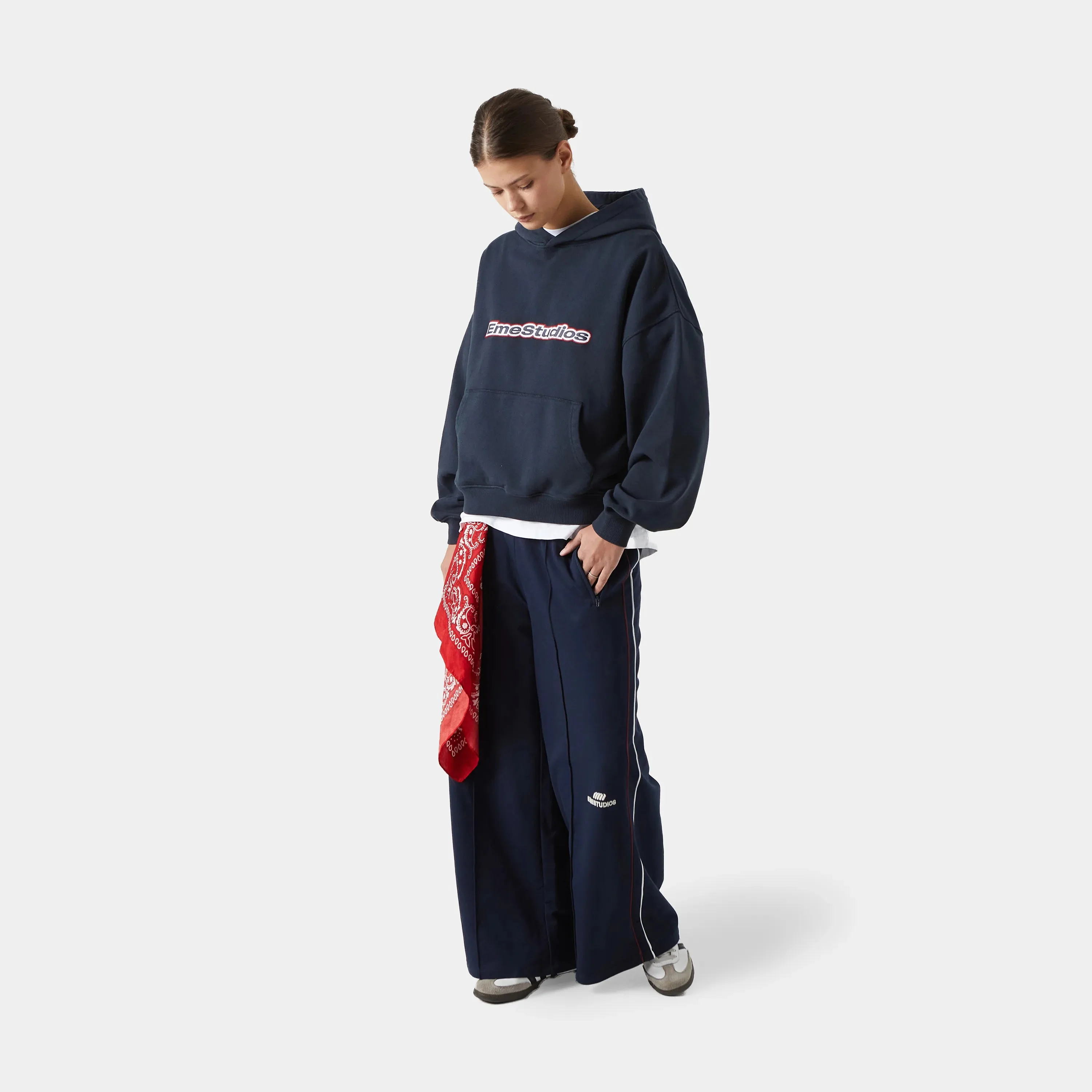 Eme Studios Box Navy Grey Oversized Hoodie - Image 3
