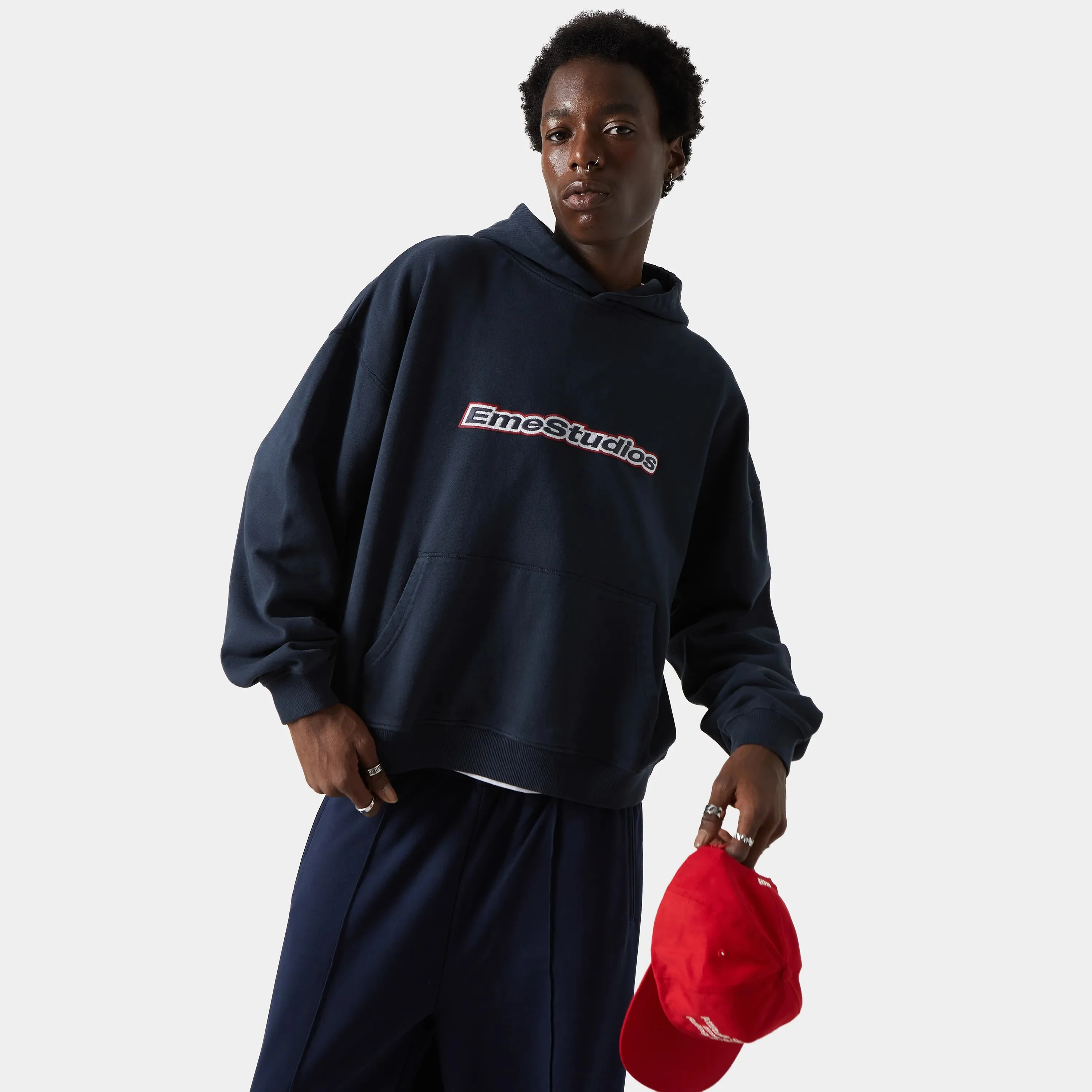 Eme Studios Box Navy Grey Oversized Hoodie - Image 7