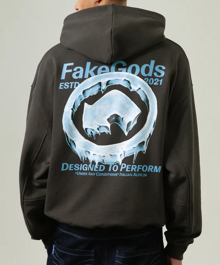 Fakegods Iced Logo Hoodie Dark Grey - Image 3