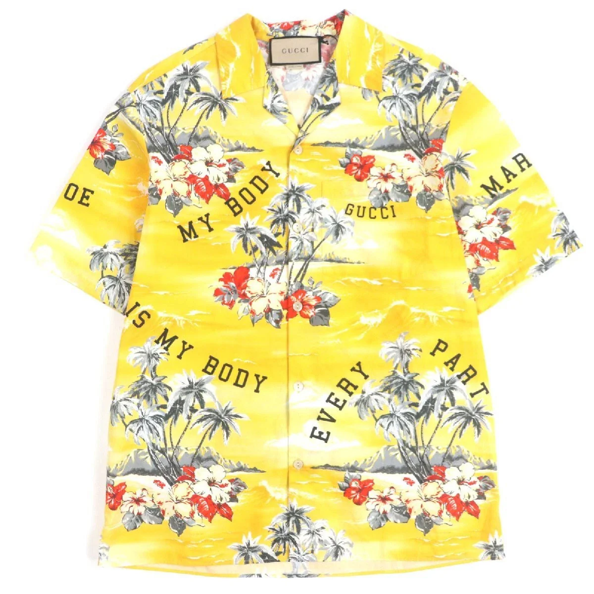 Gucci 2022AW Cotton Hibiscus Short Sleeve Bowling Shirt Yellow