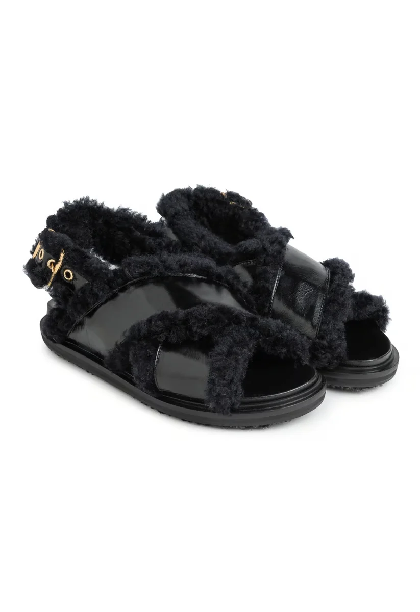 Marni Fur FB Criscross Sandal Black - Image 2