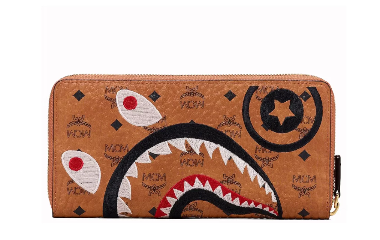 MCM x BAPE Shark Zip Around Wallet Visetos Large Cognac - Image 2
