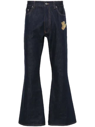 Off-White 90s Logo Crop Flared Pants Denim Blue Gold