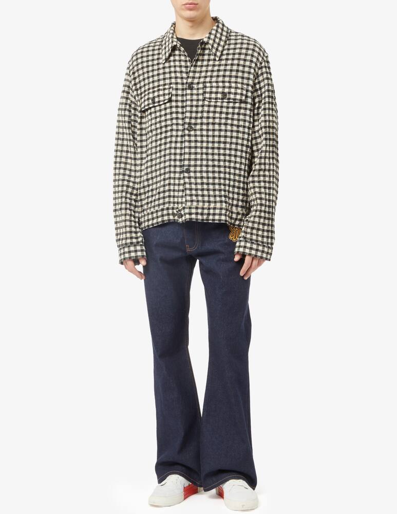 Off-White 90s Logo Crop Flared Pants Denim Blue Gold - Image 3