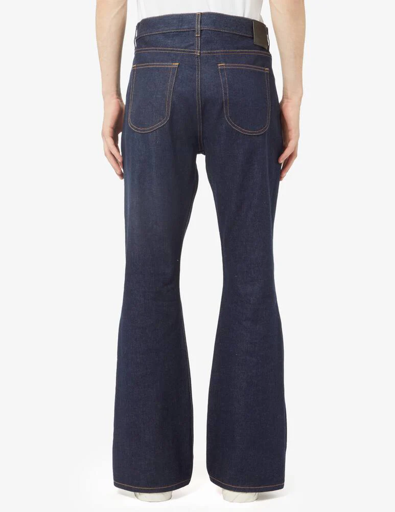 Off-White 90s Logo Crop Flared Pants Denim Blue Gold - Image 4