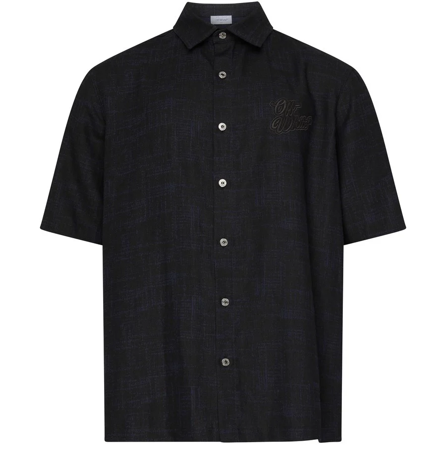 Off-White 90s Logo Linen Bowling Shirt Salone Black