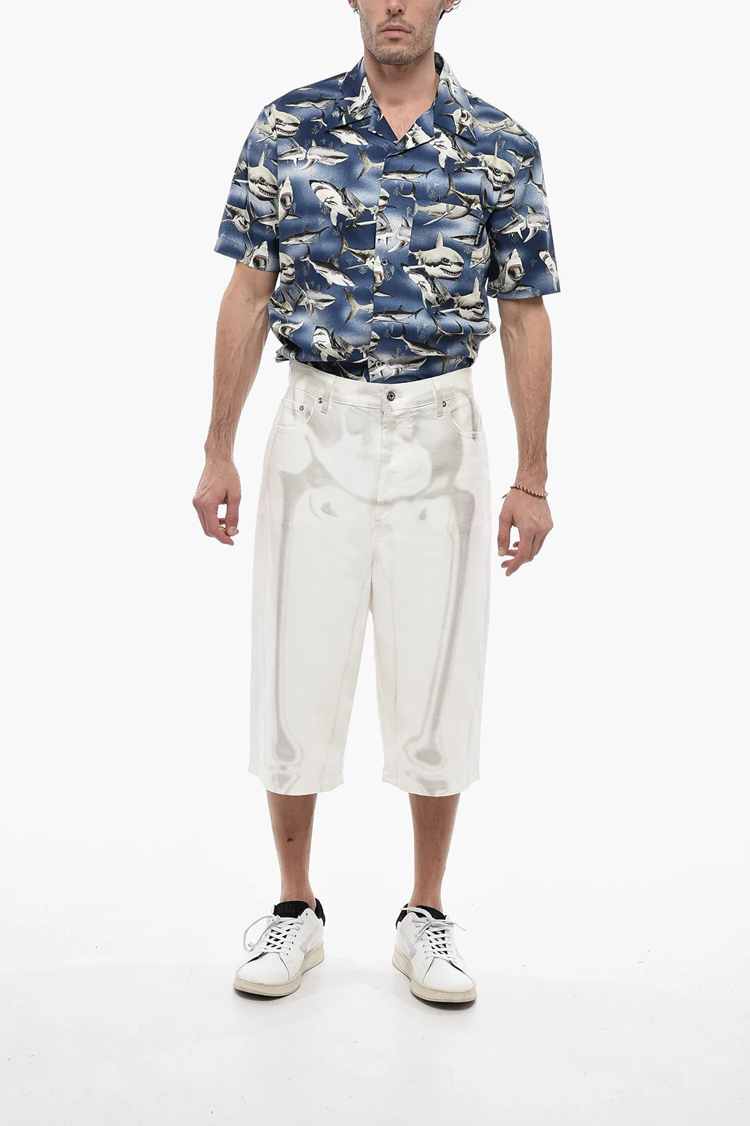 Off White Body Scan Denim Shorts White No Colour