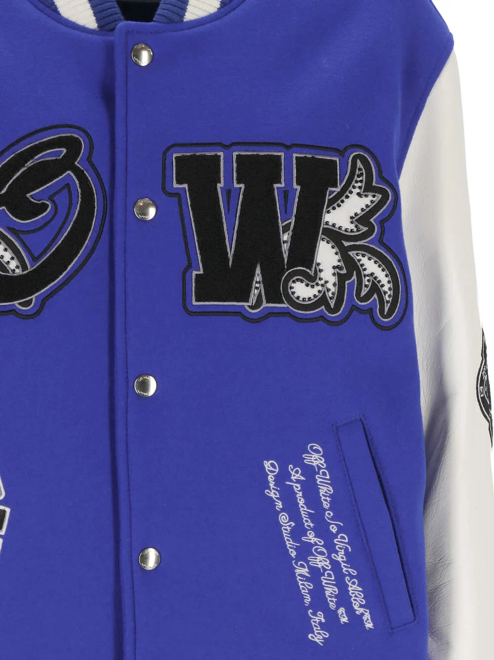 Off-White Royal Buttoned Varsity Jacket - Image 3