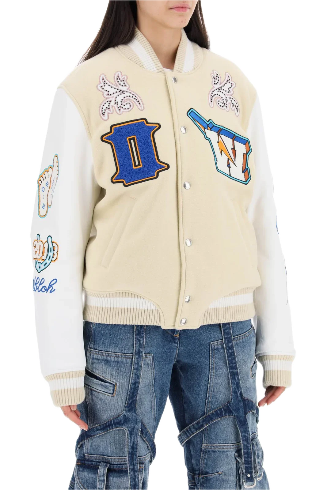 Off-White Tunderbolt Buttoned Long-Sleeved Bomber Jacket - Image 2
