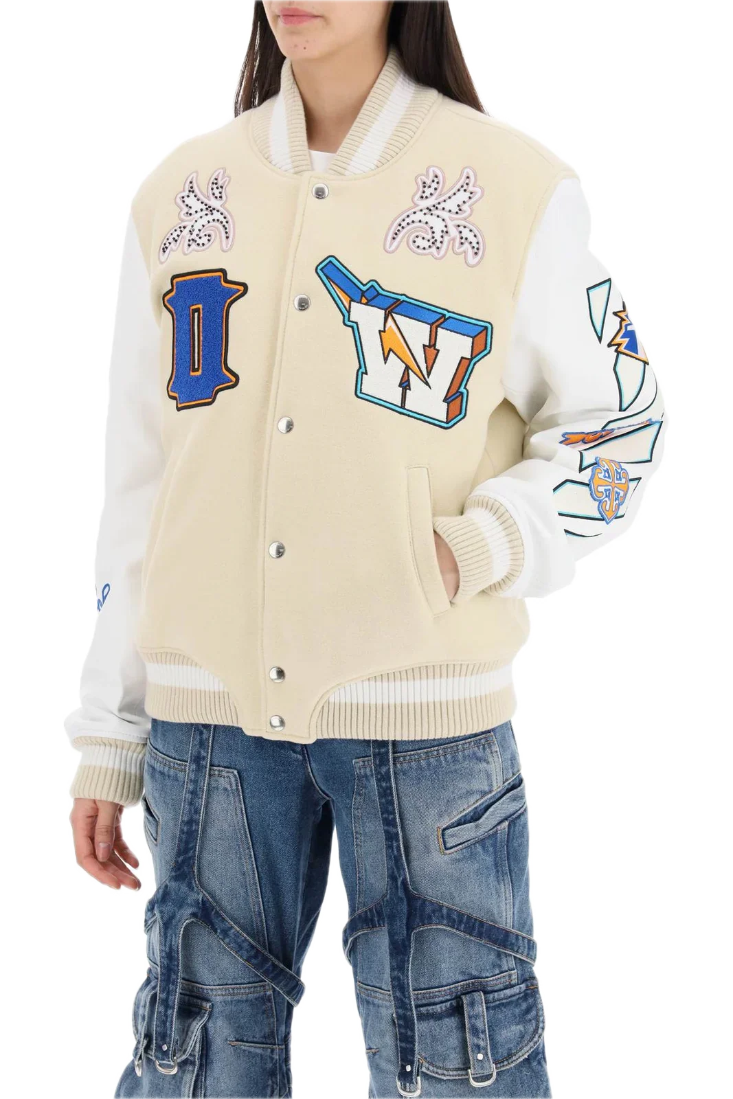 Off-White Tunderbolt Buttoned Long-Sleeved Bomber Jacket - Image 3