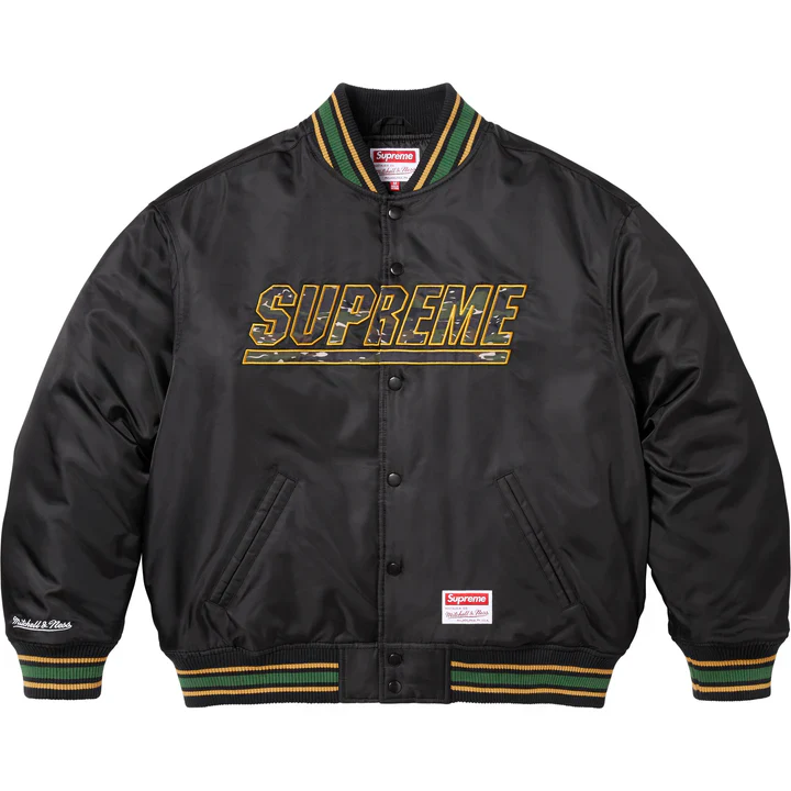 Supreme Mitchell & Ness Camo Logo Varsity Jacket Black