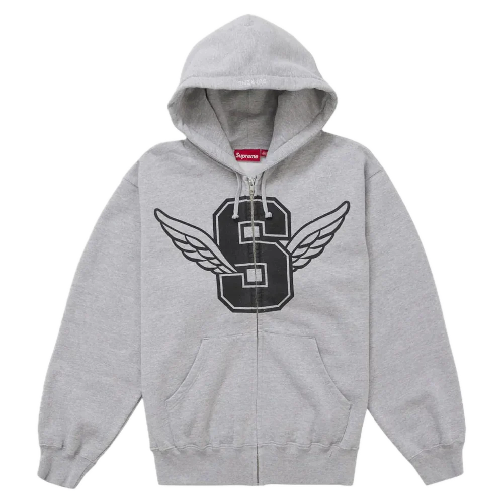 Supreme Wings Zip Up Hooded Sweatshirt Grey