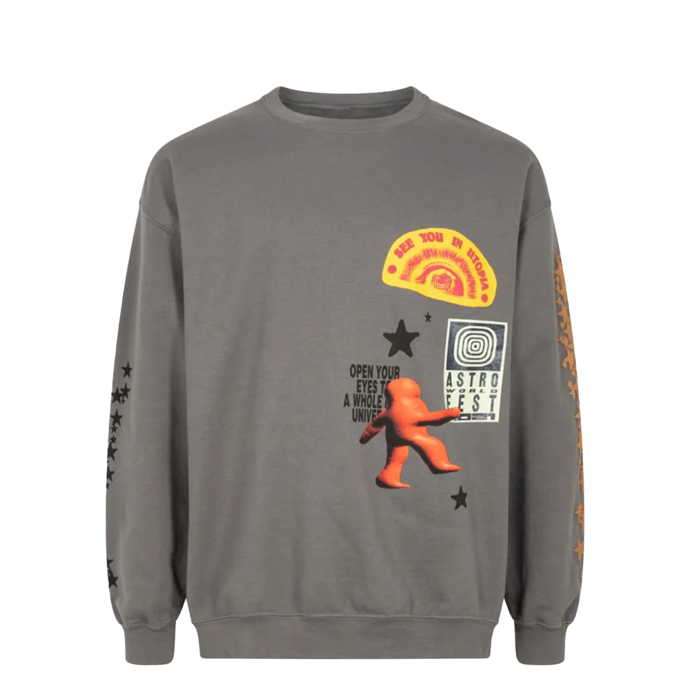 TRAVIS SCOTT Astroworld Fest Houston Crewneck Grey