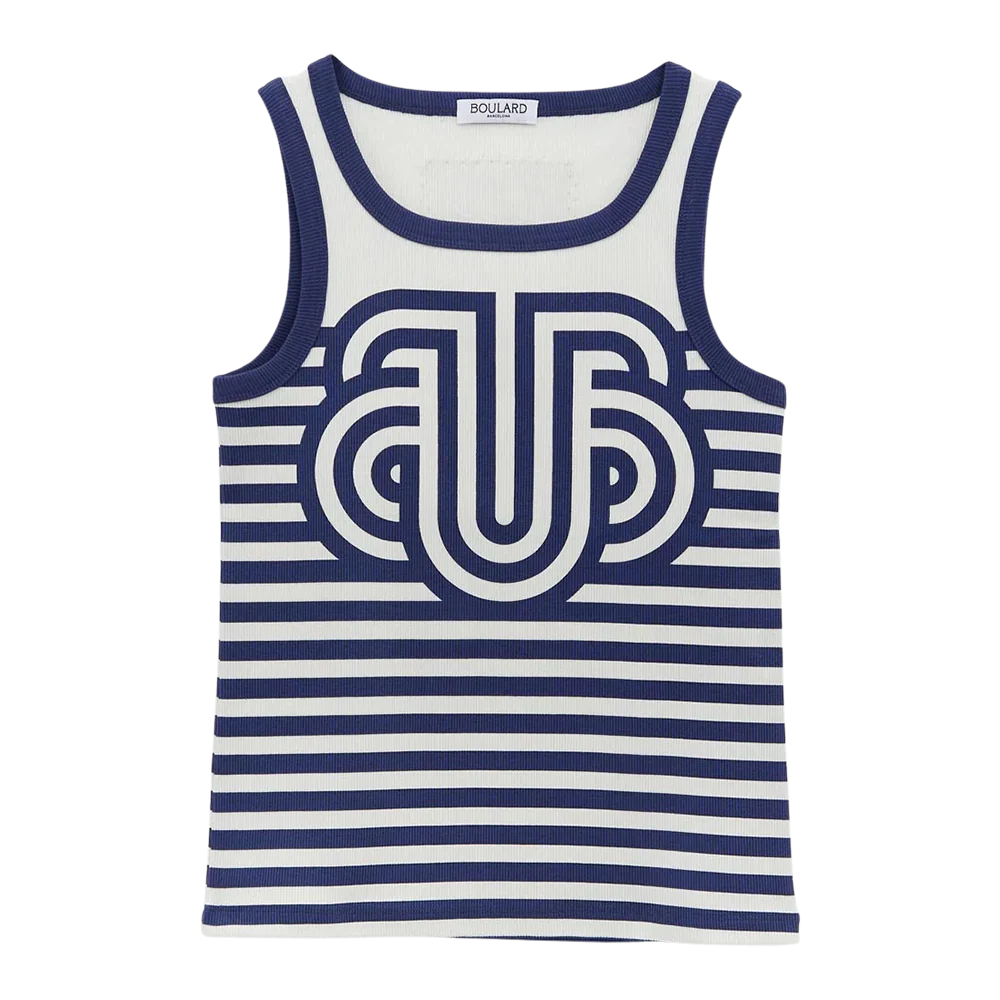 Ugo Boulard "Le Marcel" Ribbed Cotton Tank Top Navy With UB PRINTED FLAG