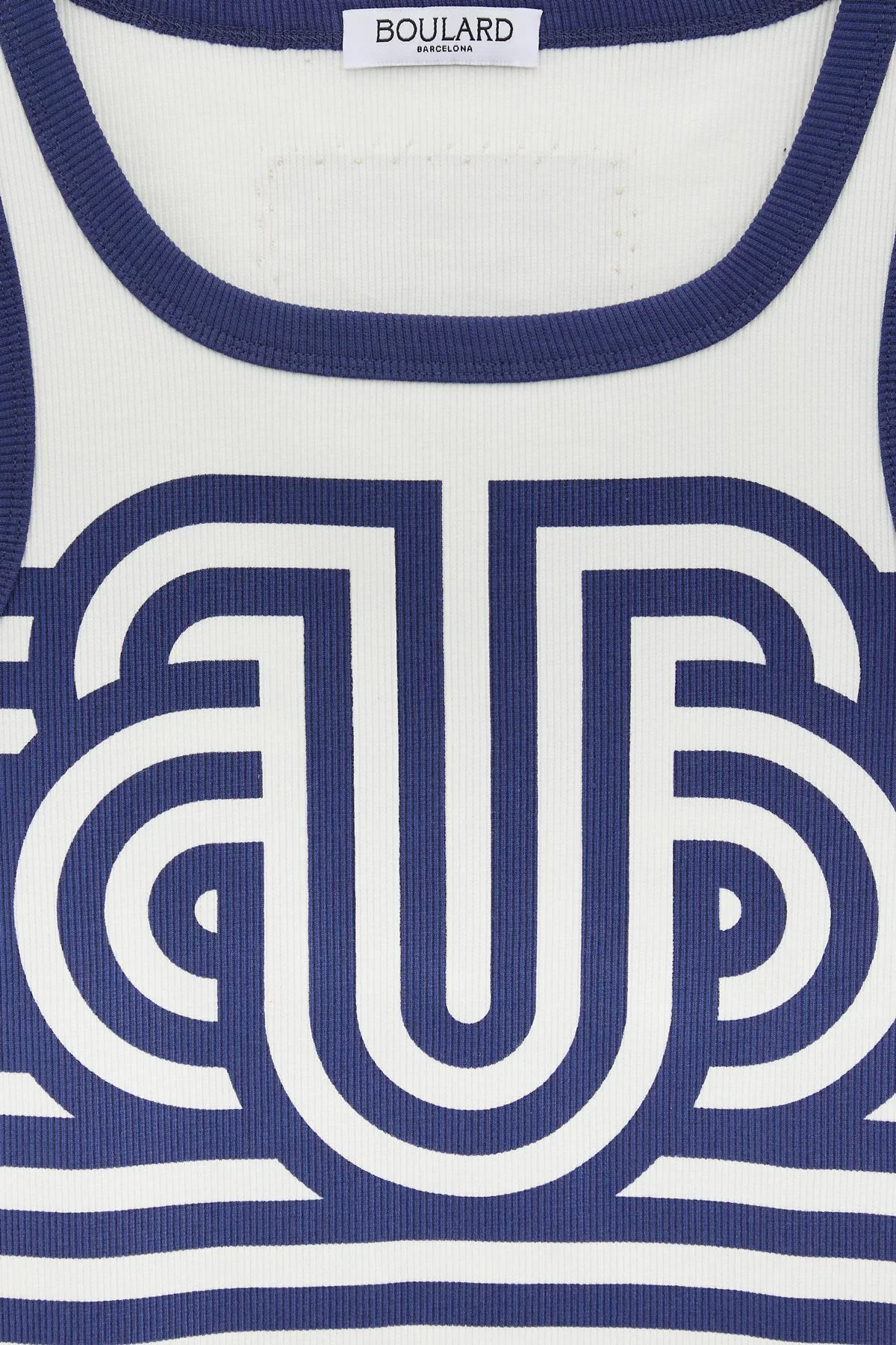 Ugo Boulard "Le Marcel" Ribbed Cotton Tank Top Navy With UB PRINTED FLAG - Image 3