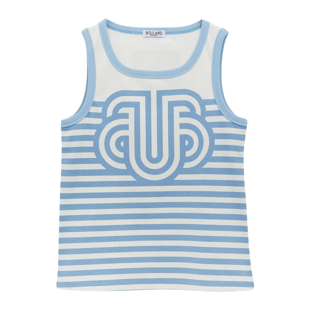 Ugo Boulard "Le Marcel" Ribbed Cotton Tank Top Baby Blue With UB PRINTED FLAG