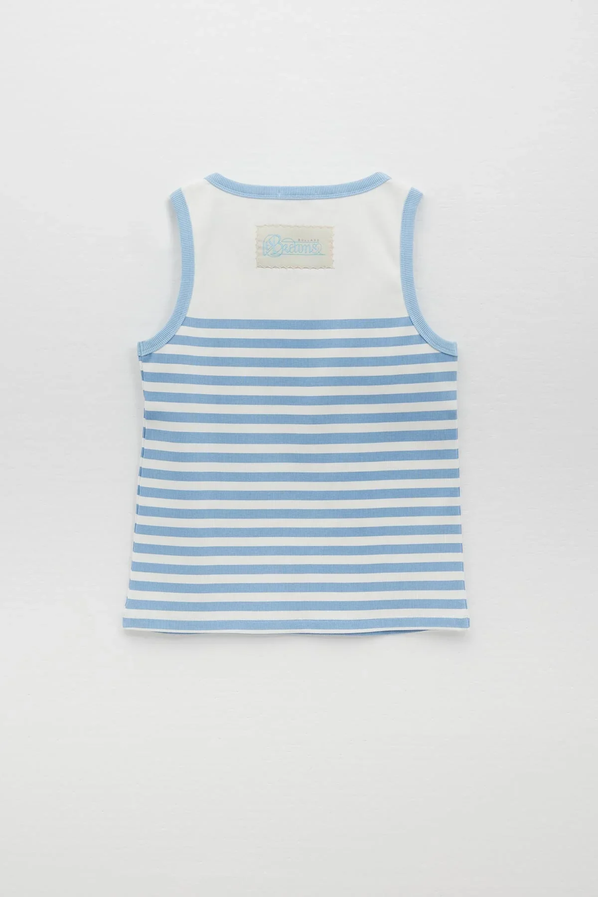 Ugo Boulard "Le Marcel" Ribbed Cotton Tank Top Baby Blue With UB PRINTED FLAG - Image 3