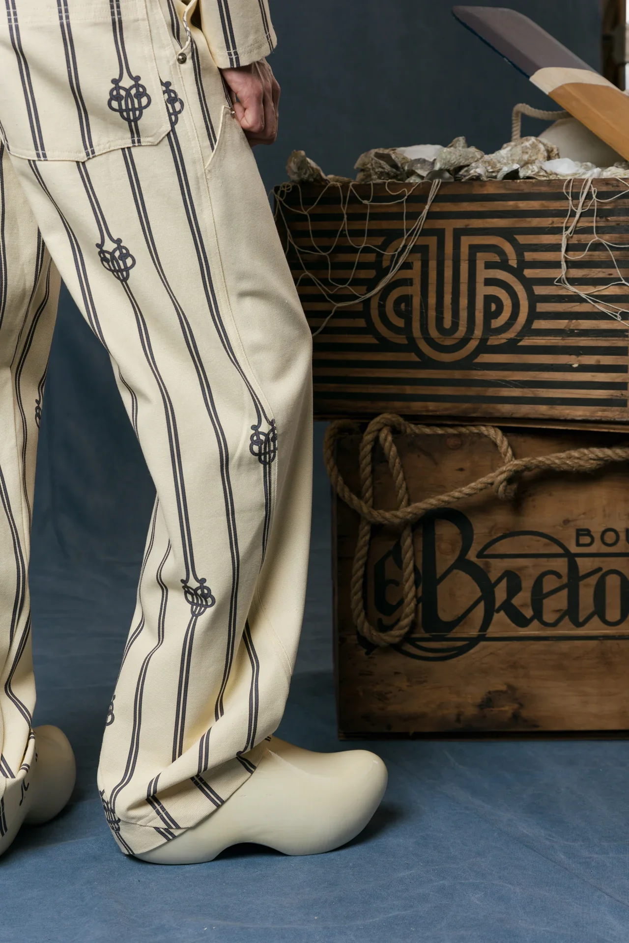 Ugo Boulard UB Large Monogram Cotton Carpenter Pants With Front Print - Image 5