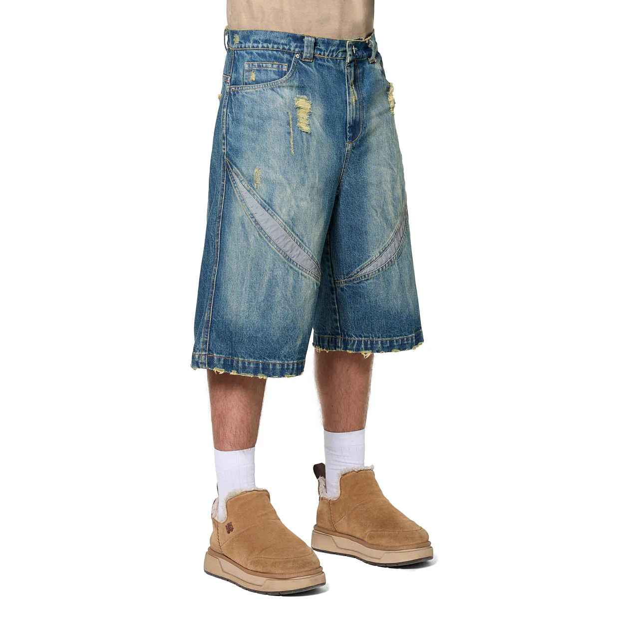 Warburton Faded Reflective Denim Shorts - Image 2