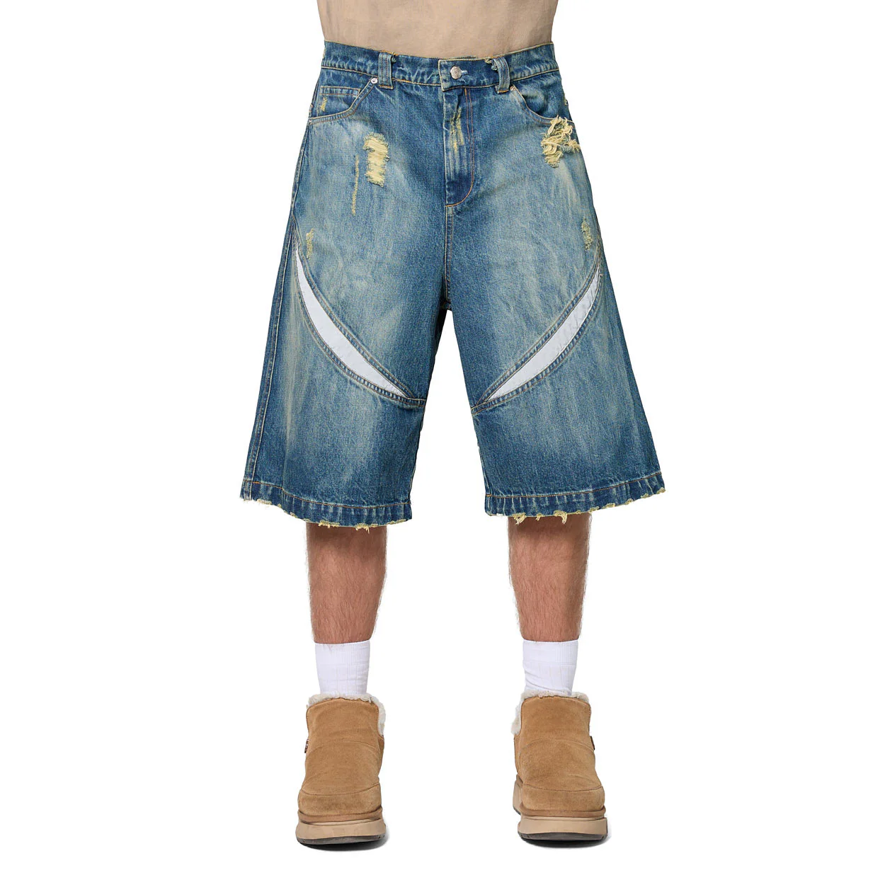 Warburton Faded Reflective Denim Shorts - Image 3